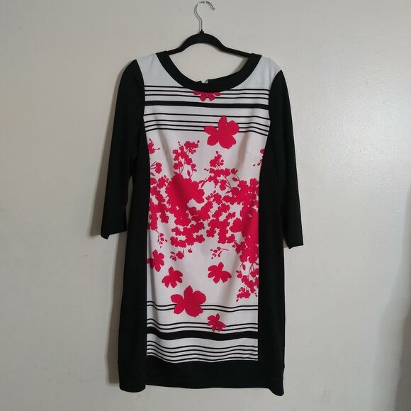 New York & Company Women’s XL Sheath Dress Black White Red Floral Print - Picture 1 of 9